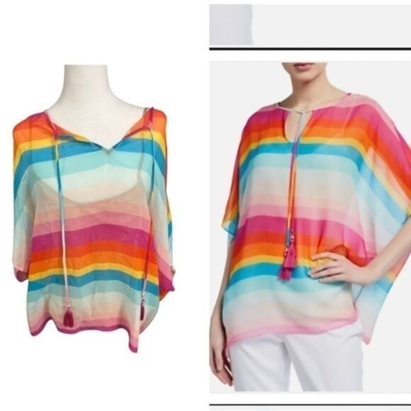 TRINA TURK SZXS/S SOBE RAINBOW STRIPED PULLOVER TOP - Picture 1 of 11